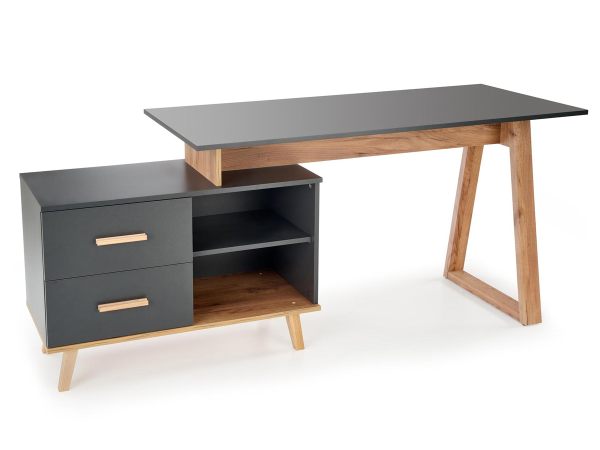 HALMAR Sergio XL rohový písací stôl so zásuvkami antracit / dub wotan