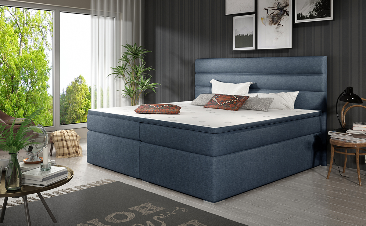 NABBI Spezia 140 čalúnená manželská posteľ s úložným priestorom modrá