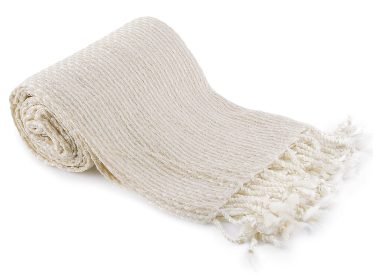 KONDELA Tavau pletená deka so strapcami 150x200 cm béžová / vzor