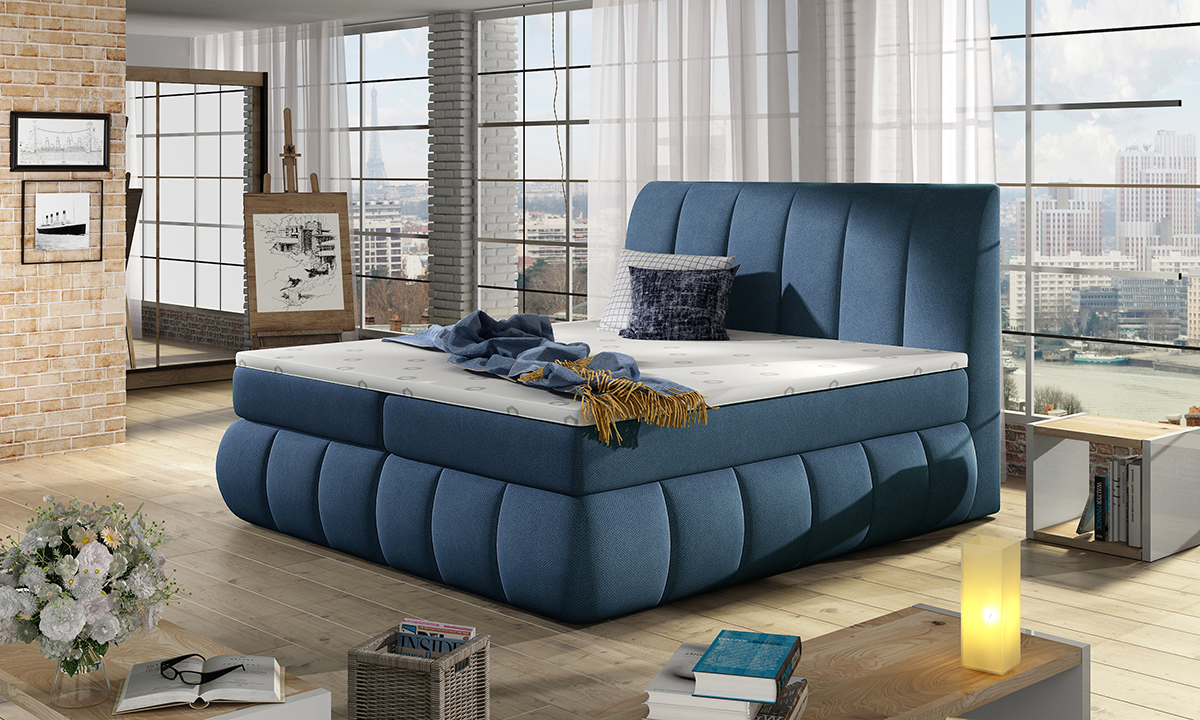 NABBI Vareso 140 čalúnená manželská posteľ s úložným priestorom modrá (Orinoco 80)