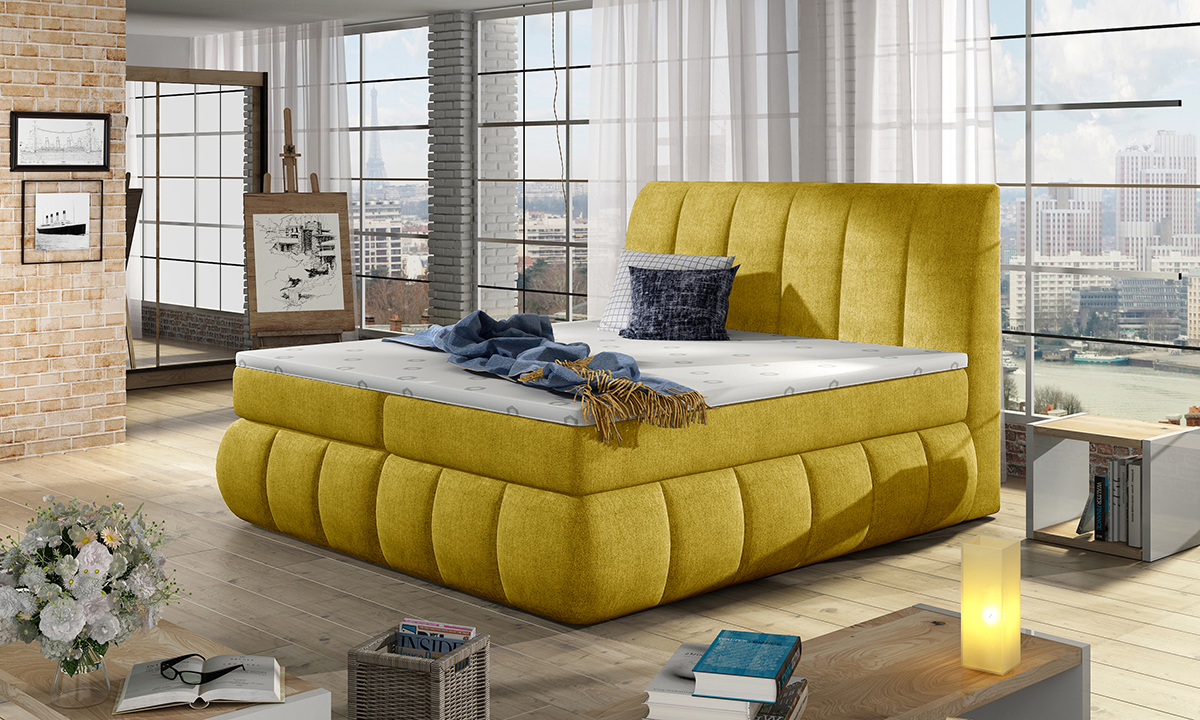 NABBI Vareso 140 čalúnená manželská posteľ s úložným priestorom žltá
