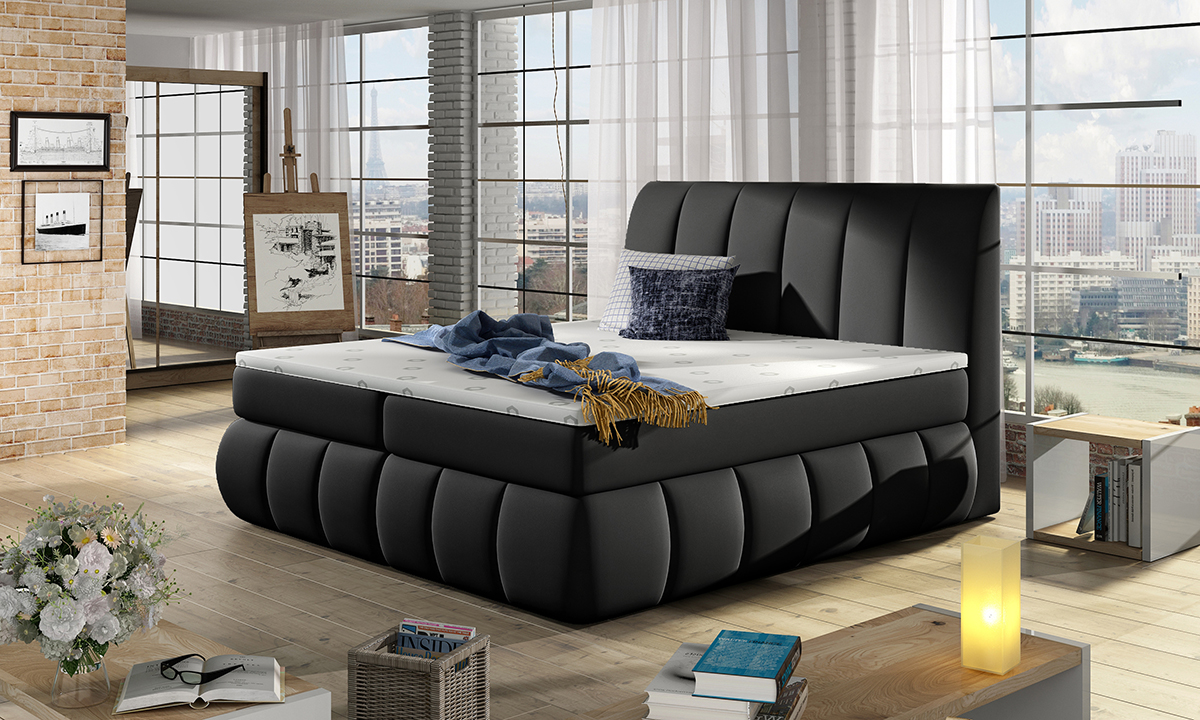NABBI Vareso 160 čalúnená manželská posteľ s úložným priestorom čierna (Soft 11)