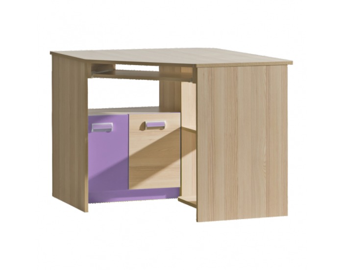 Rohový PC stolík Ego L11 - jaseň / fialová