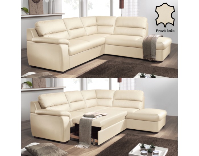 Kožená rohová sedačka s rozkladom Alessia P - biela