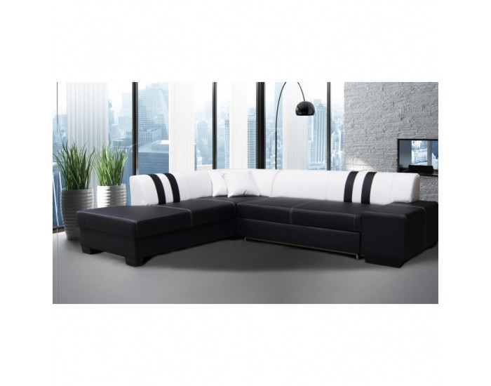 Rohová sedačka s rozkladom a úložným priestorom Peter New L - čierna / biela