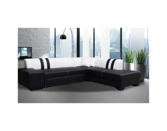 Rohová sedačka s rozkladom a úložným priestorom Peter New P - čierna / biela