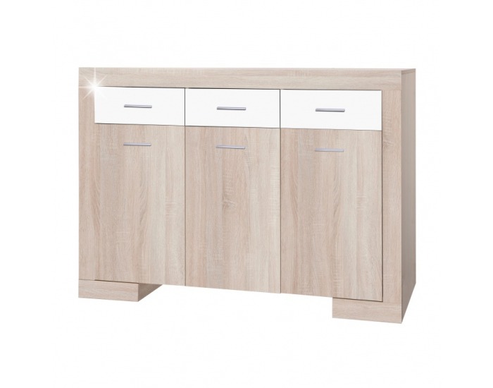 Trojdverová komoda Stilo 2 - dub sonoma / biely lesk