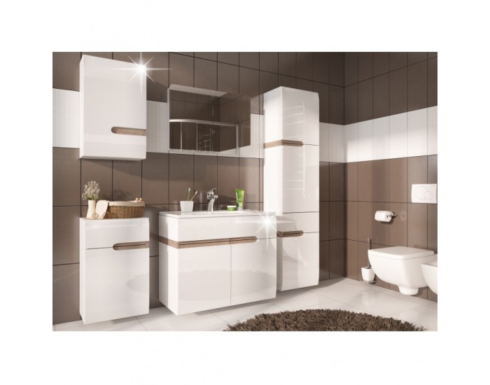 Kúpeľňa Lynatet - biela / biely vysoký lesk / dub sonoma truflový