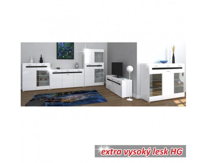 TV stolík Owal LB - biely vysoký lesk / čierny vysoký lesk