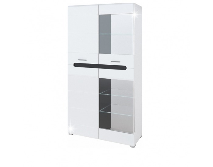 Vitrína s osvetlením Owal SV - biely vysoký lesk / čierny vysoký lesk