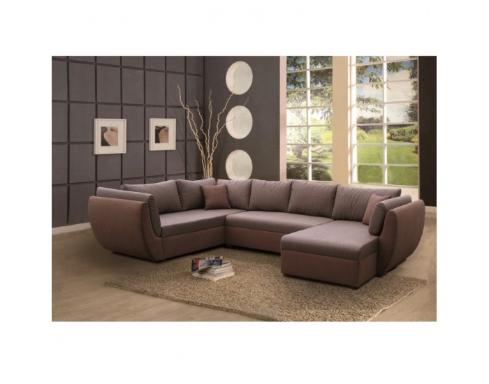 Rohová sedačka U s rozkladom a úložným priestorom Tomas L - hnedá / hnedá melírovaná