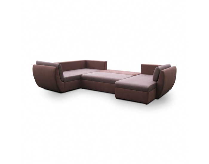 Rohová sedačka U s rozkladom a úložným priestorom Tomas L - hnedá / hnedá melírovaná