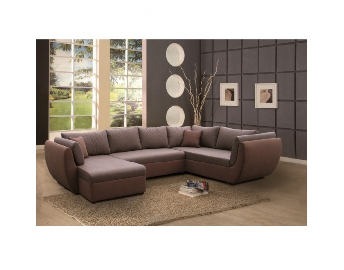 Rohová sedačka U s rozkladom a úložným priestorom Tomas P - hnedá / hnedá melírovaná