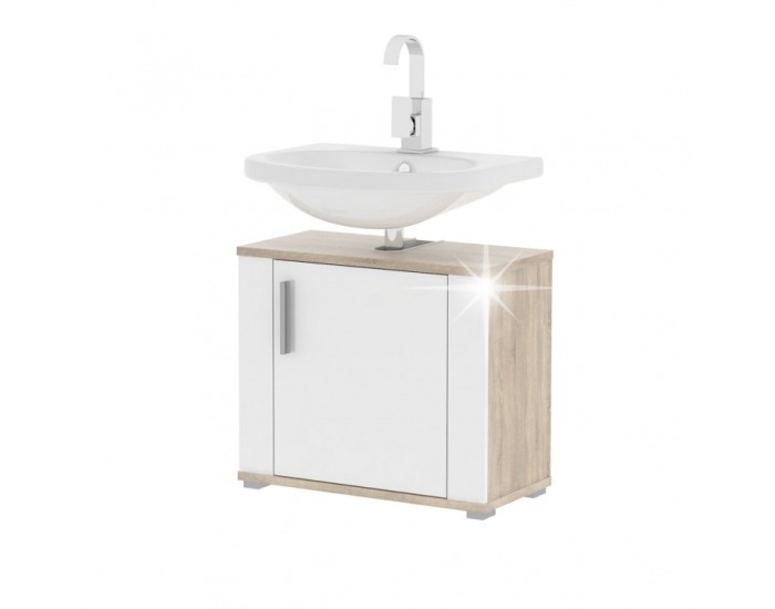 Kúpeľňová skrinka pod umývadlo Lessy LI 2 - dub sonoma / biely vysoký lesk
