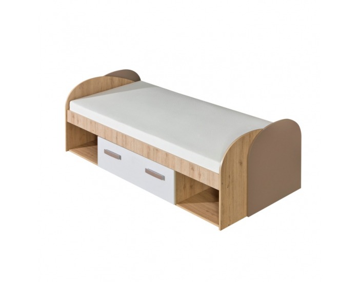 Jednolôžková posteľ s úložným priestorom Katar K14 90 - san reno / biela / cappuccino