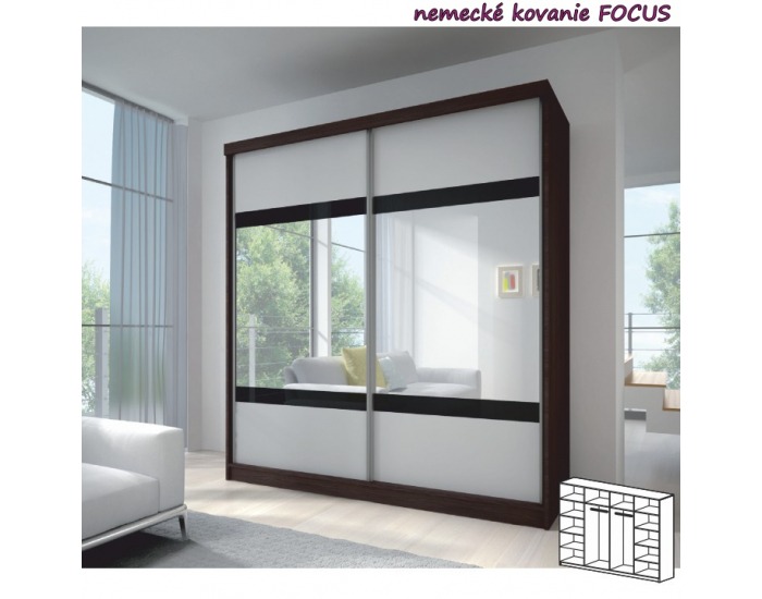 Šatníková skriňa Multi 2 2D 233x218 cm - dub cambridge / biela / čierne sklo