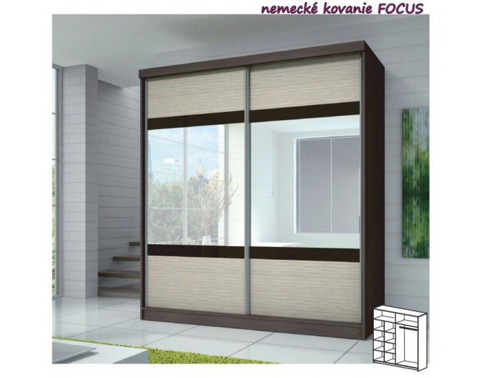 Šatníková skriňa Multi 3 2D 203x218 cm - dub cambridge / kubánske drevo / tmavohnedé sklo