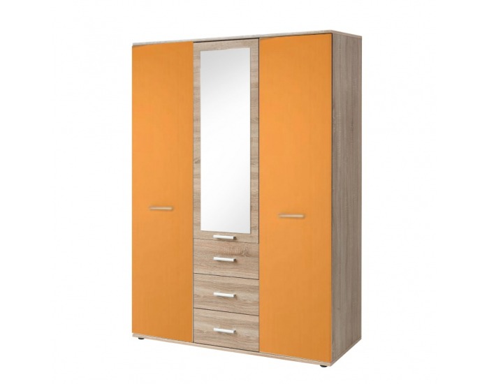 Šatníková skriňa so zrkadlom Emio Typ 3 3D - dub sonoma / oranžová