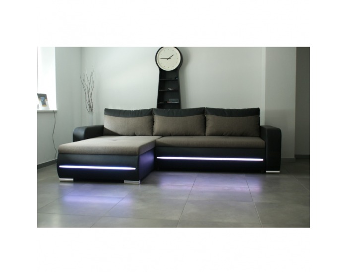 Rohová sedačka s rozkladom a osvetlením Kody L - čierna / hnedá