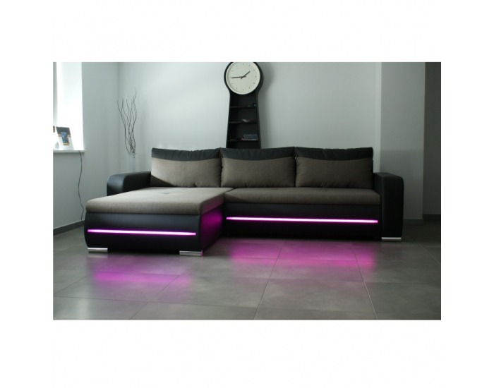 Rohová sedačka s rozkladom a osvetlením Kody L - čierna / hnedá