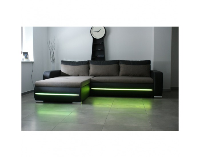 Rohová sedačka s rozkladom a osvetlením Kody L - čierna / hnedá