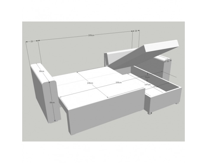 Rohová sedačka s rozkladom a úložným priestorom Bona L/P - sivá látka / sivá ekokoža