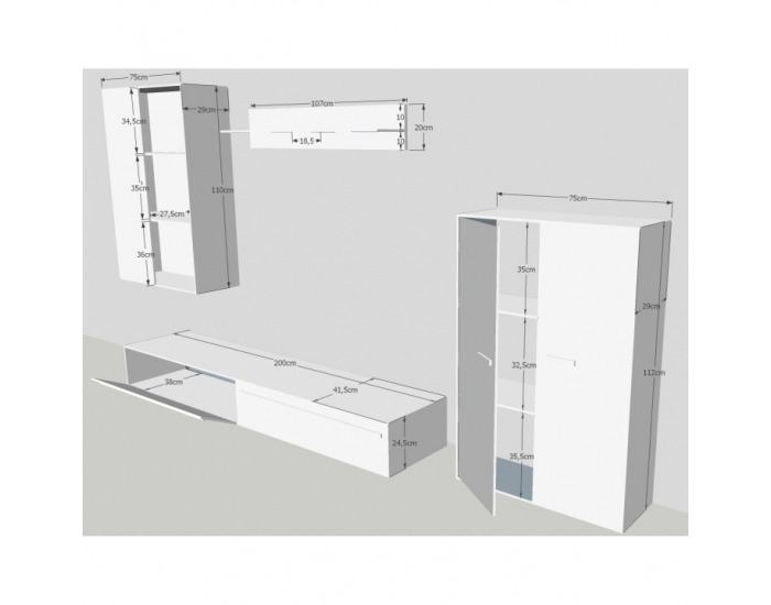 Obývacia stena Canes - biela / čierny vysoký lesk