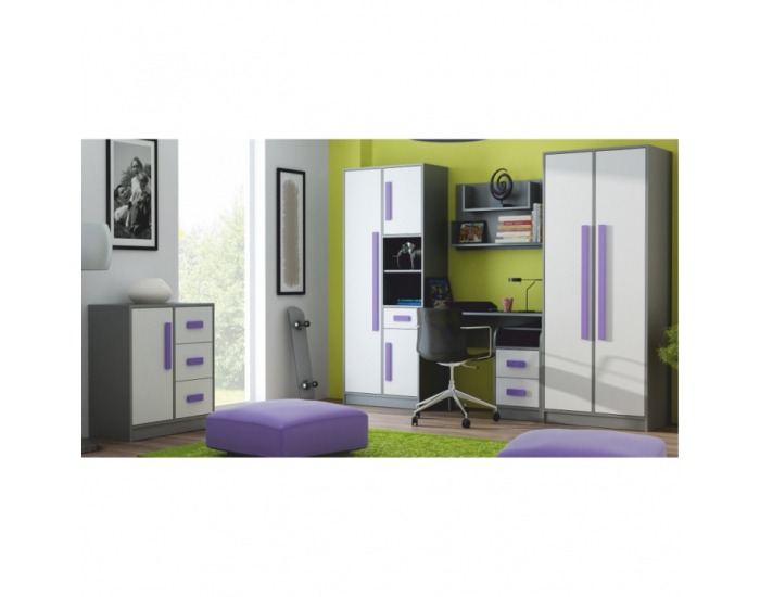 Detská posteľ s úložným priestorom Piere P12 90 - sivá / biela / fialová