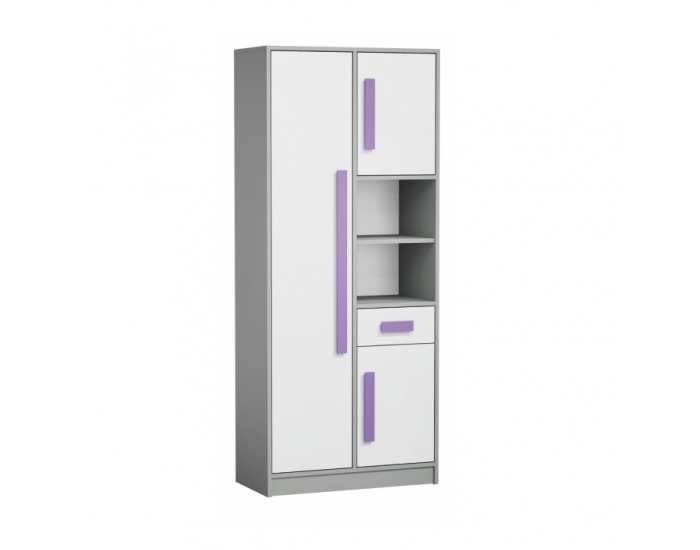 Policová skriňa Piere P03 - sivá / biela / fialová