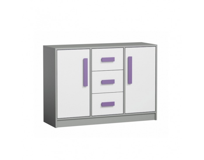 Dvojdverová komoda Piere P06 - sivá / biela / fialová
