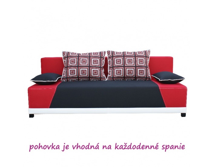 Rozkladacia pohovka s úložným priestorom Rokar - čierna / červená / vzor