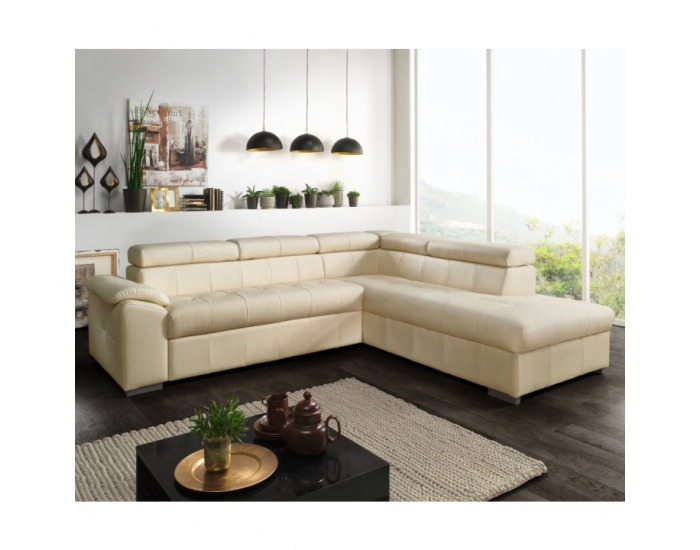 Kožená rohová sedačka s rozkladom Lable P - biela