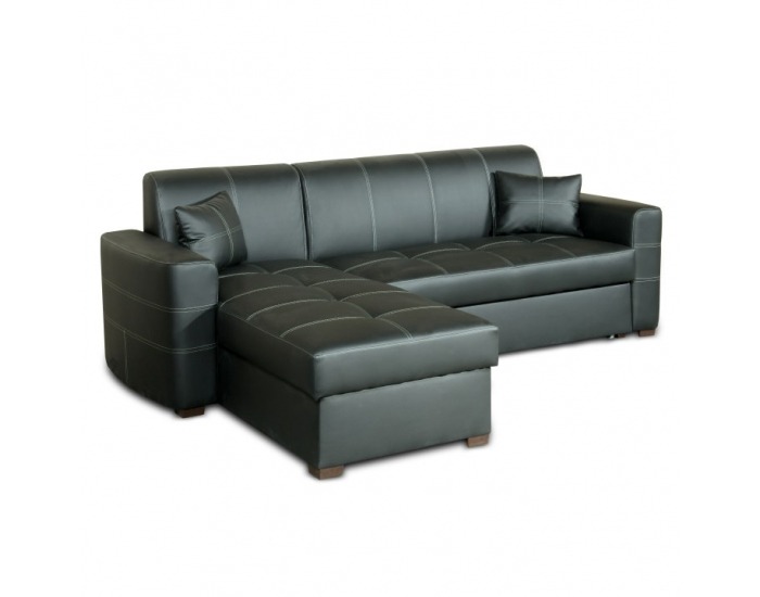 Rohová sedačka s rozkladom a úložným priestorom Maf L - čierna / biele šitie