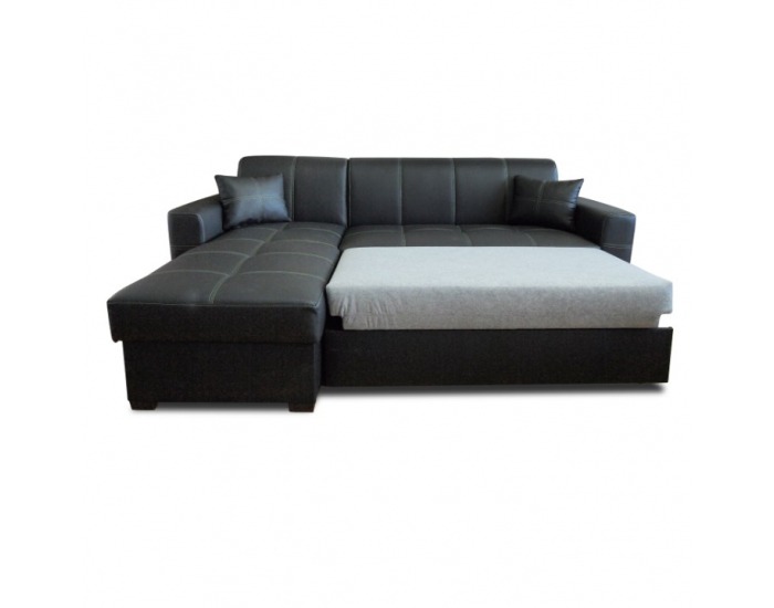 Rohová sedačka s rozkladom a úložným priestorom Maf L - čierna / biele šitie