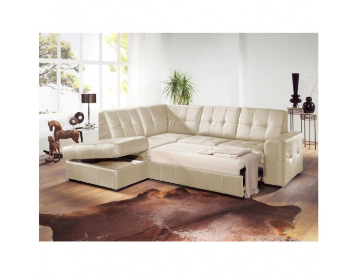 Kožená rohová sedačka s rozkladom Trek RV L - biela