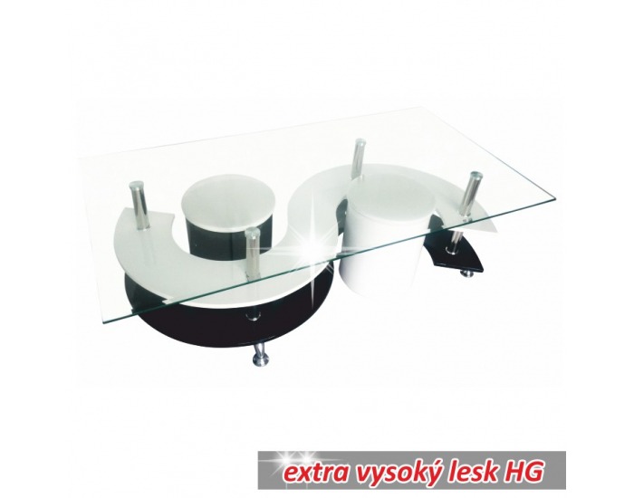 Konferenčný stolík Rupert - biely vysoký lesk / čierny vysoký lesk