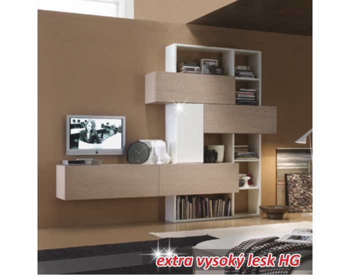 Obývacia stena Arola - dub sonoma / biely vysoký lesk