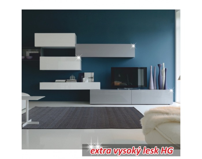 Obývacia stena Venecia - biely vysoký lesk / sivý vysoký lesk