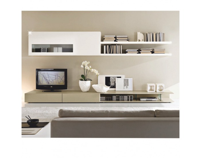 Obývacia stena Donatela - biely vysoký lesk / cappuccino vysoký lesk