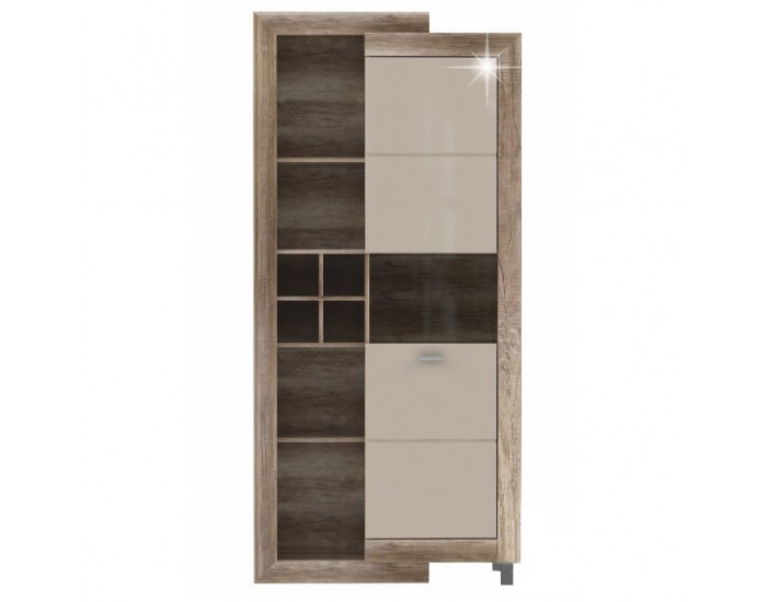 Vitrína Gatik 721 - dub antický / béžový vysoký lesk