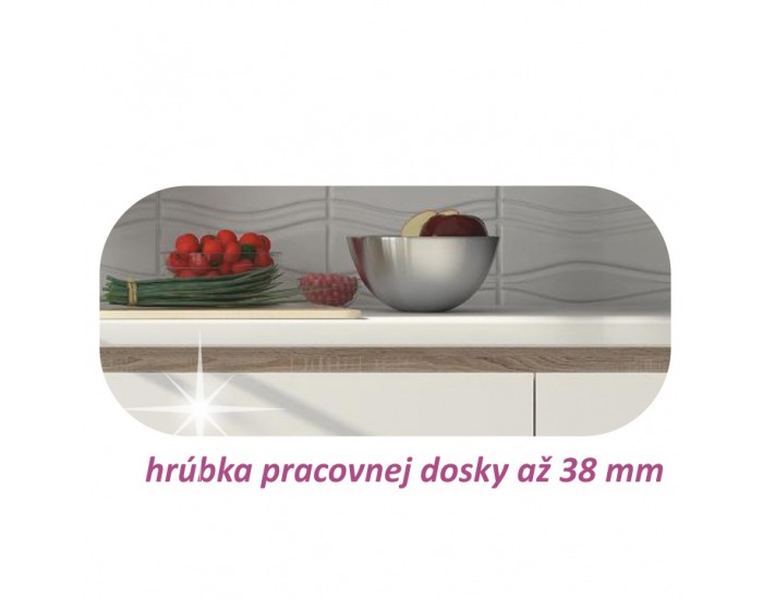 Kuchyňa Line White 260 - biely vysoký lesk / dub sonoma