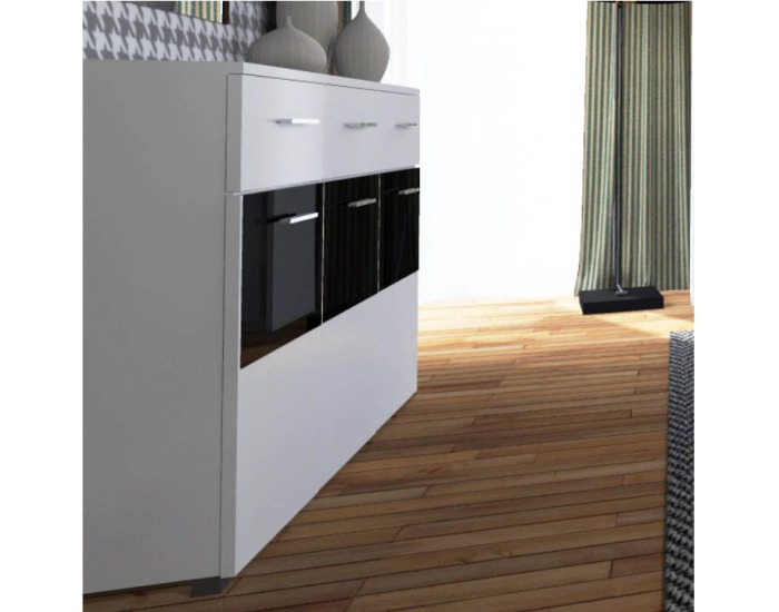 Trojdverová komoda Devon - biela / čierny lesk