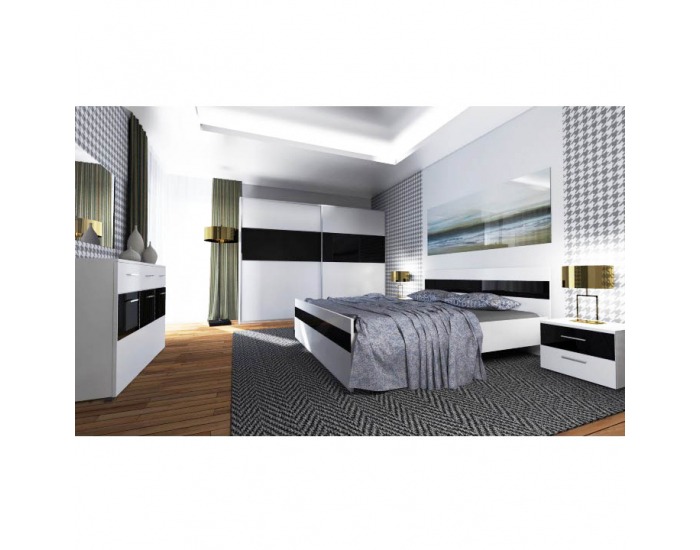 Trojdverová komoda Devon - biela / čierny lesk