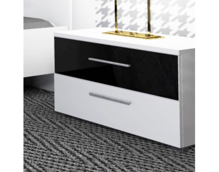 Nočný stolík Devon - biela / čierny lesk