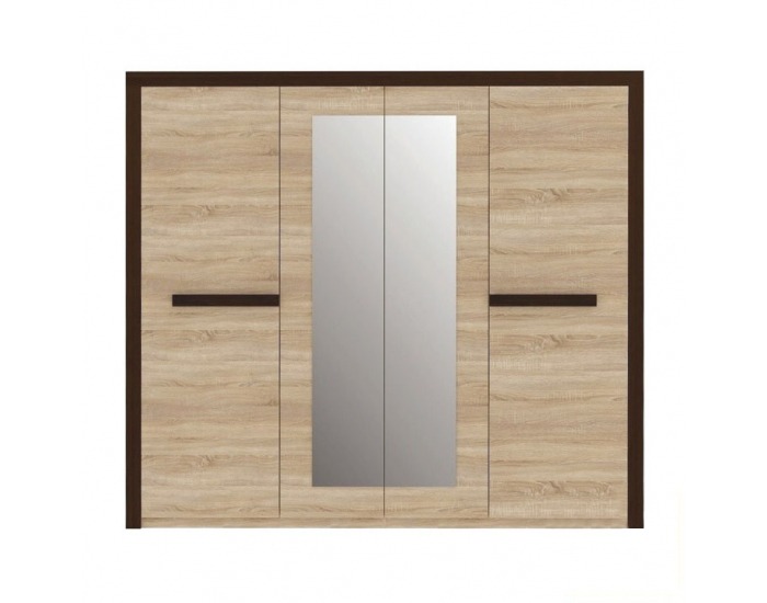 Šatníková skriňa so zrkadlom Lotos 84 4D - dub sonoma / wenge