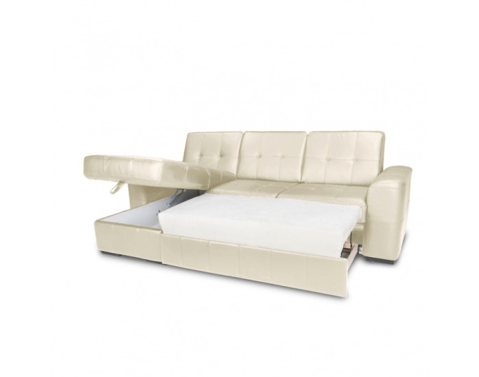 Kožená rohová sedačka s rozkladom Trek RM L - biela