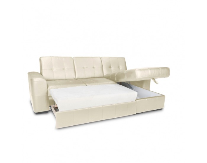 Kožená rohová sedačka s rozkladom Trek RM P - biela