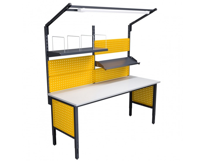 Montážny stôl s nadstavbou a osvetlením 2000 03 - grafit / žltá