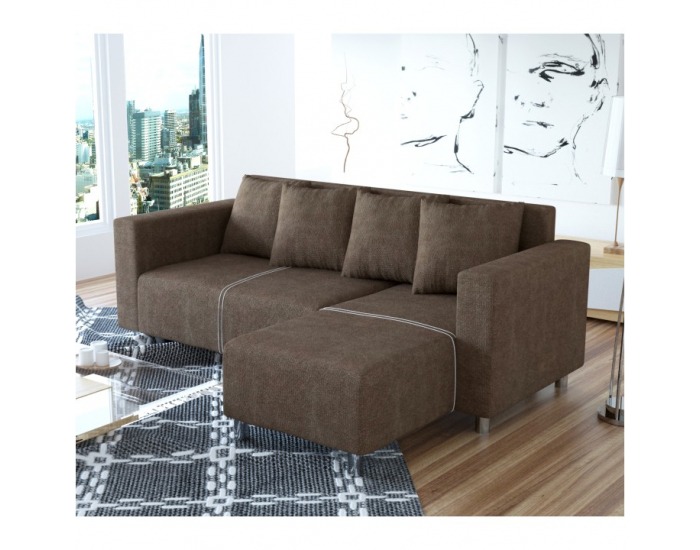 Rohová sedačka s rozkladom a úložným priestorom Deno L/P - hnedá