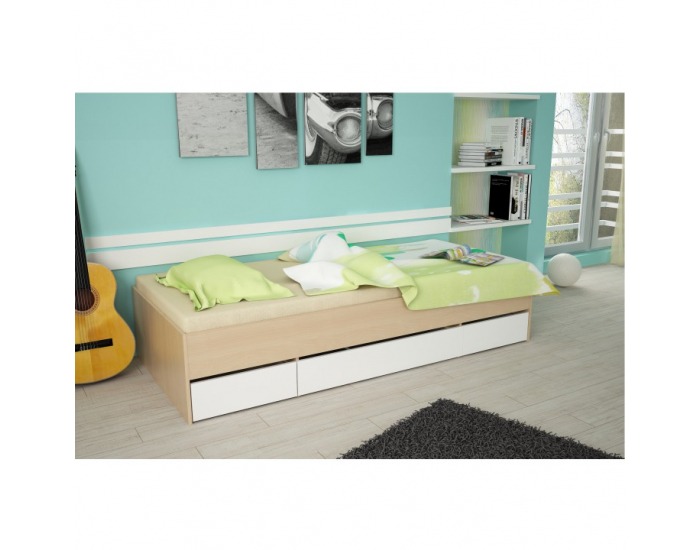 Jednolôžková posteľ s úložným priestorom Matiasi 90 - buk / biela